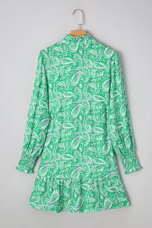 Southern Belle Paisley Print Button Front Tied Waist Mini Dress