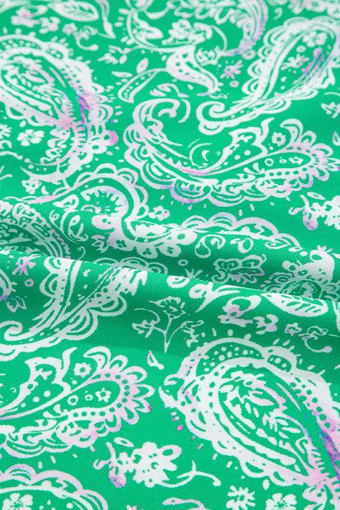Southern Belle Paisley Print Button Front Tied Waist Mini Dress