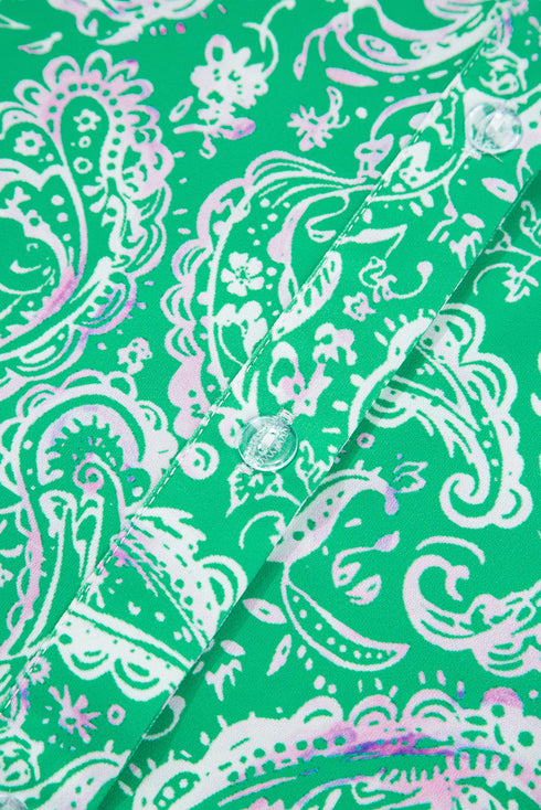 Southern Belle Paisley Print Button Front Tied Waist Mini Dress