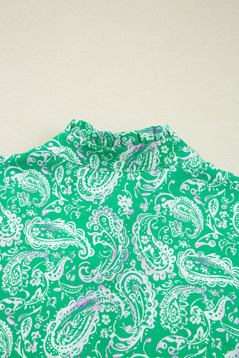 Southern Belle Paisley Print Button Front Tied Waist Mini Dress