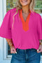 Southern Belle Paneled V Neck Wide Short Sleeve Blouse