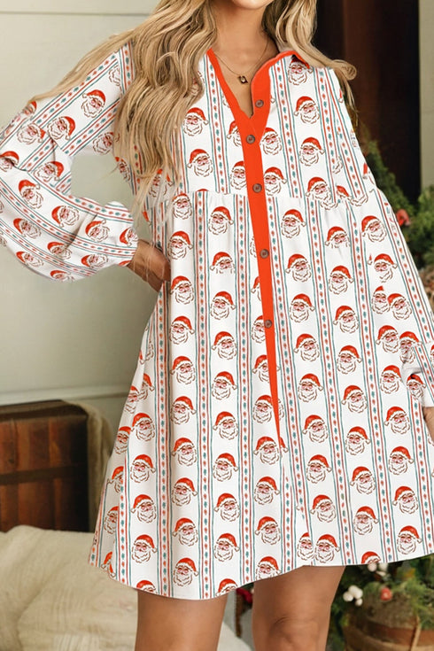Southern Belle Patchwork Button Front Long Sleeve Mini Dress