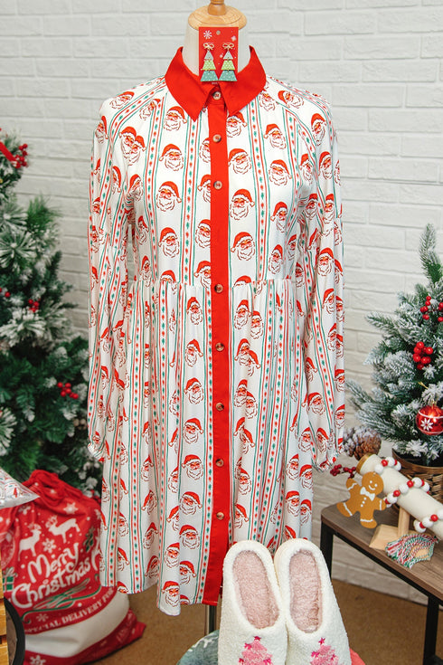 Southern Belle Patchwork Button Front Long Sleeve Mini Dress