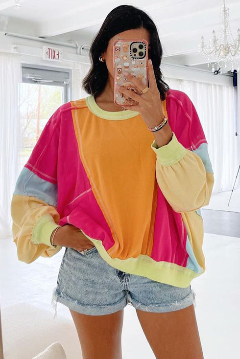 Southern Belle Patchwork Exposed Seam Pullover Sweatshirt