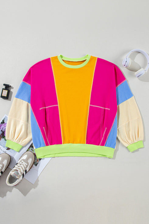 Southern Belle Patchwork Exposed Seam Pullover Sweatshirt