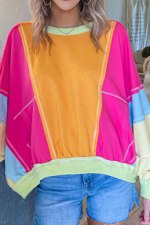 Southern Belle Patchwork Exposed Seam Pullover Sweatshirt