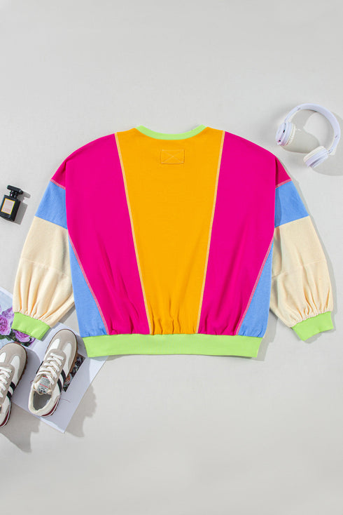 Southern Belle Patchwork Exposed Seam Pullover Sweatshirt