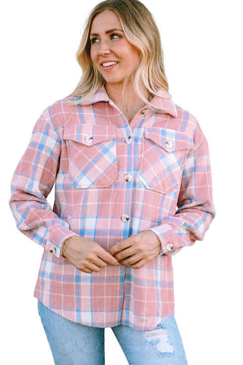 Southern Belle Plaid Flannel Flap Pocket Shacket Jacket