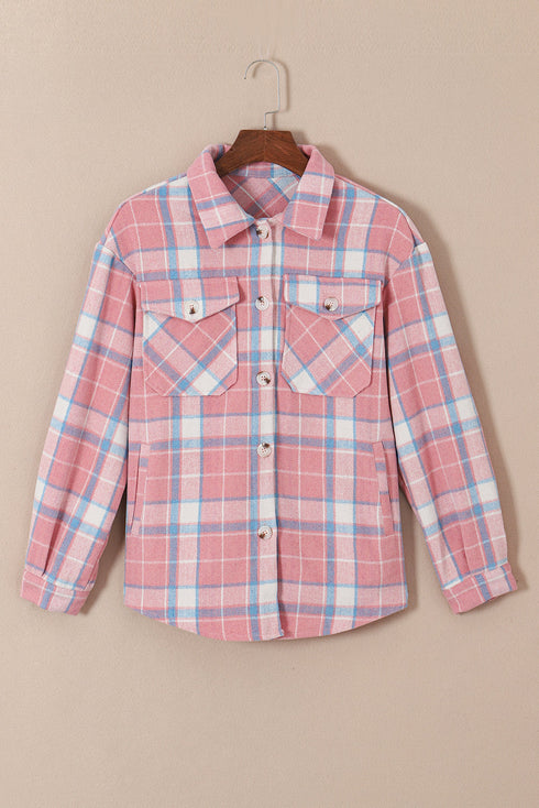 Southern Belle Plaid Flannel Flap Pocket Shacket Jacket