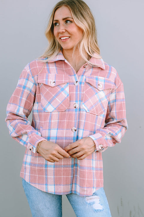 Southern Belle Plaid Flannel Flap Pocket Shacket Jacket