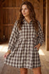 Southern Belle Plaid Long Sleeve Shift Mini Dress