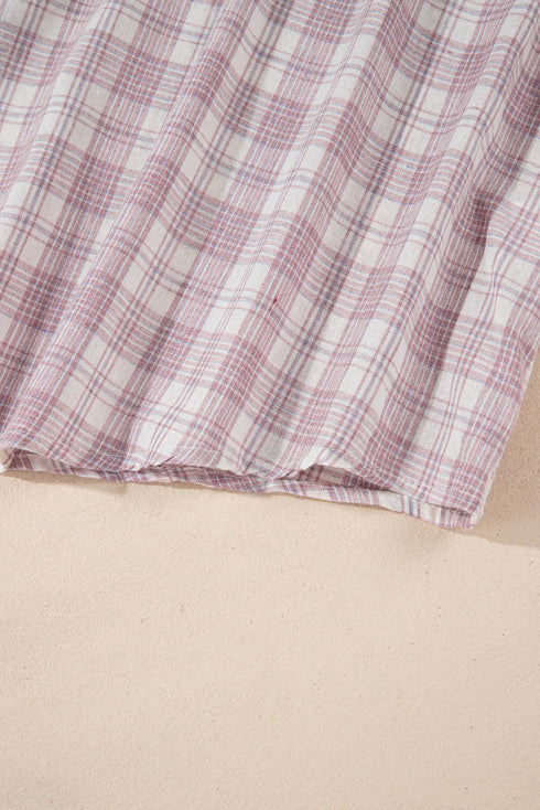 Southern Belle Plaid Print Drawstring Hooded Button Up Shirt