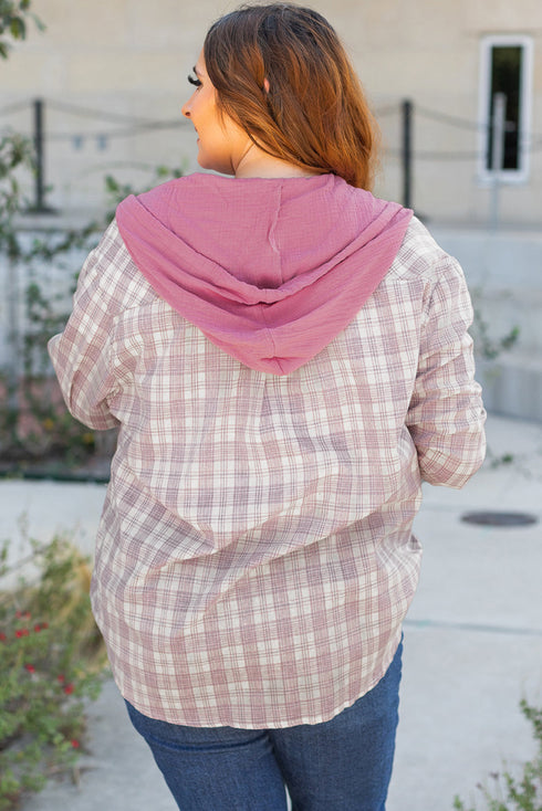Southern Belle Plaid Print Drawstring Hooded Button Up Shirt