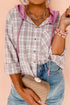 Southern Belle Plaid Print Drawstring Hooded Button Up Shirt