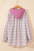 Southern Belle Plaid Print Drawstring Hooded Button Up Shirt