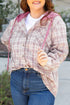 Southern Belle Plaid Print Drawstring Hooded Button Up Shirt