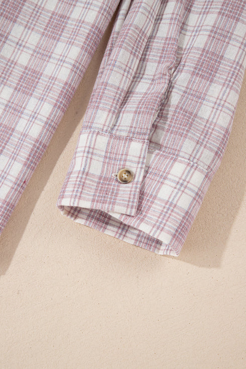 Southern Belle Plaid Print Drawstring Hooded Button Up Shirt