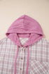 Southern Belle Plaid Print Drawstring Hooded Button Up Shirt