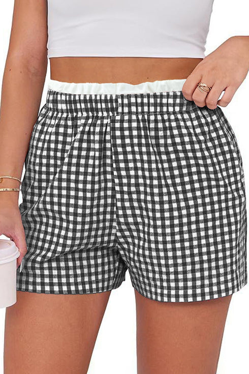 Southern Belle Plaid Print Tailored Edge Trim Shorts