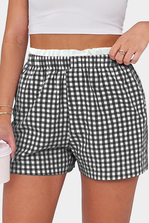 Southern Belle Plaid Print Tailored Edge Trim Shorts