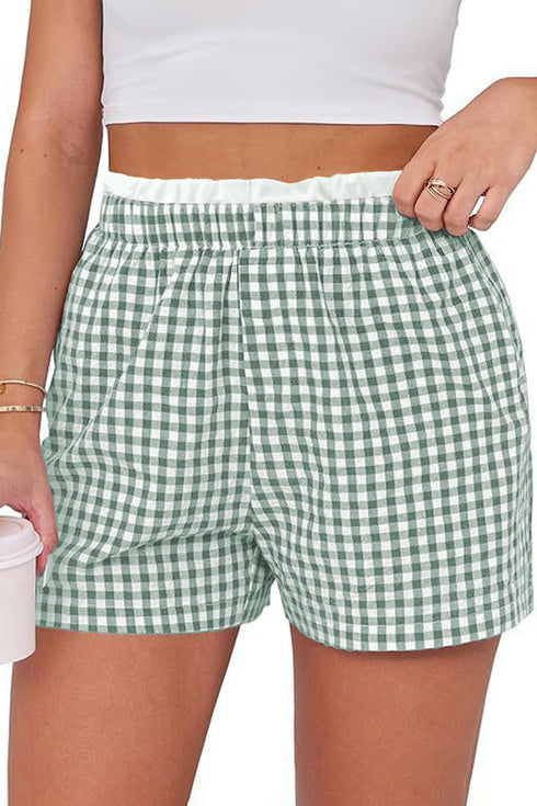 Southern Belle Plaid Print Tailored Edge Trim Shorts