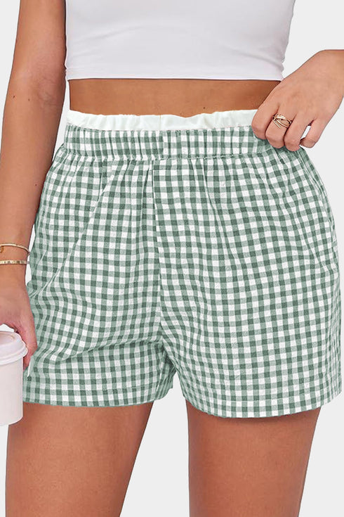 Southern Belle Plaid Print Tailored Edge Trim Shorts