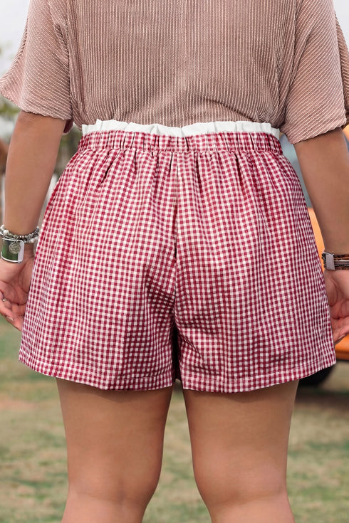 Southern Belle Plaid Print Tailored Edge Trim Shorts
