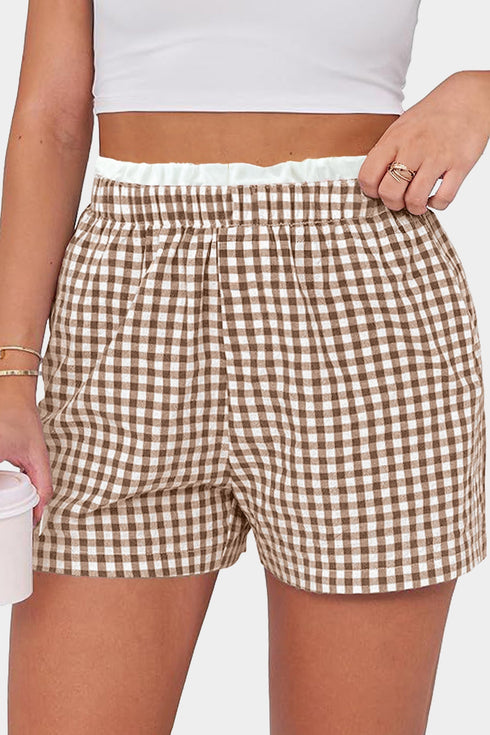 Southern Belle Plaid Print Tailored Edge Trim Shorts