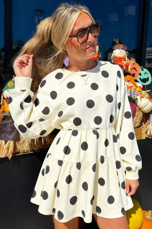Southern Belle Polka Dot Long Sleeve Flared Mini Dress