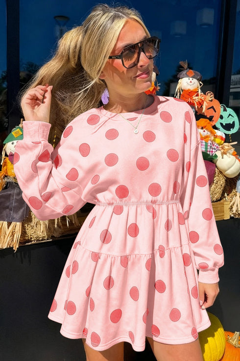 Southern Belle Polka Dot Long Sleeve Flared Mini Dress