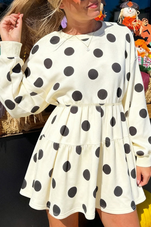 Southern Belle Polka Dot Long Sleeve Flared Mini Dress