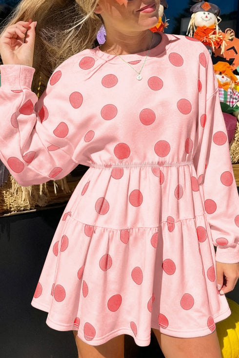 Southern Belle Polka Dot Long Sleeve Flared Mini Dress