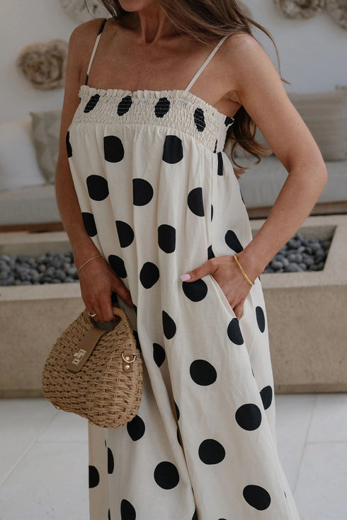 Southern Belle Polka Dot Spaghetti Strap Maxi Dress