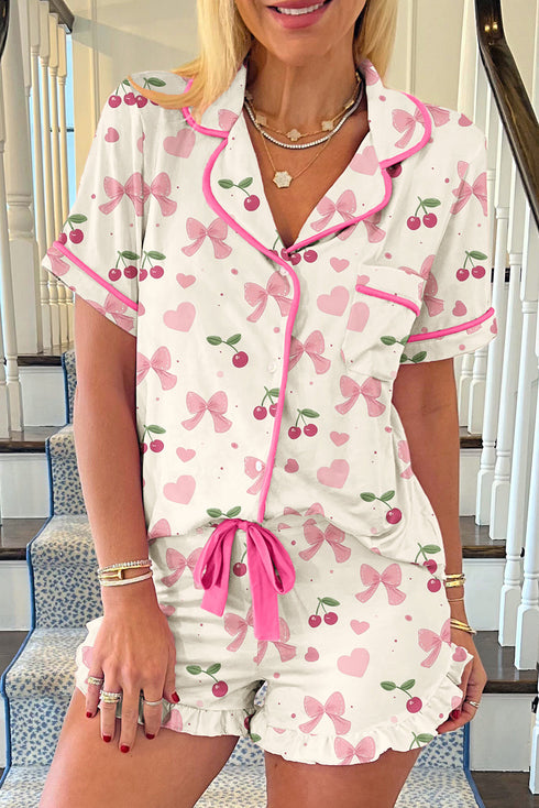 Southern Belle Print Piped Short Sleeve Pajama Set