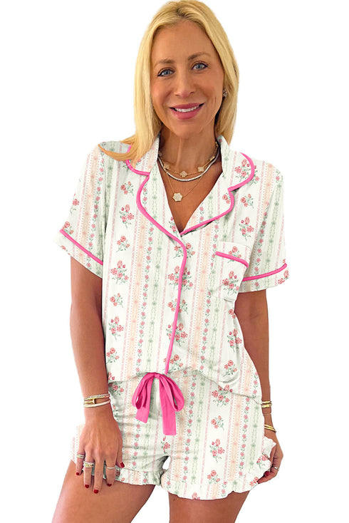 Southern Belle Print Piped Short Sleeve Pajama Set