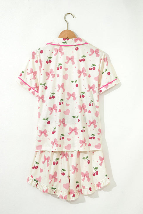 Southern Belle Print Piped Short Sleeve Pajama Set