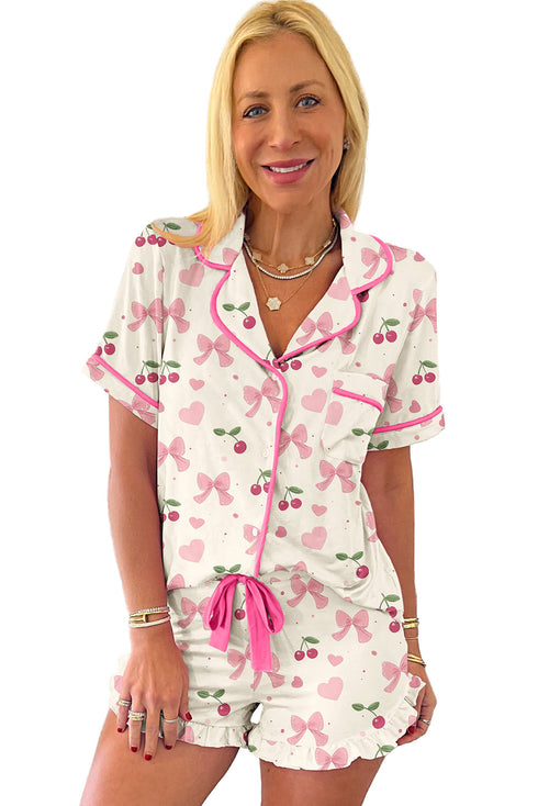 Southern Belle Print Piped Short Sleeve Pajama Set