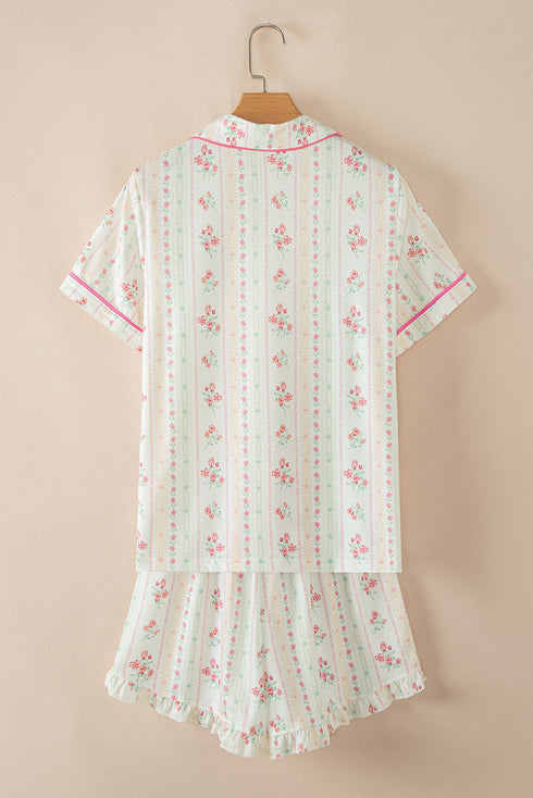 Southern Belle Print Piped Short Sleeve Pajama Set