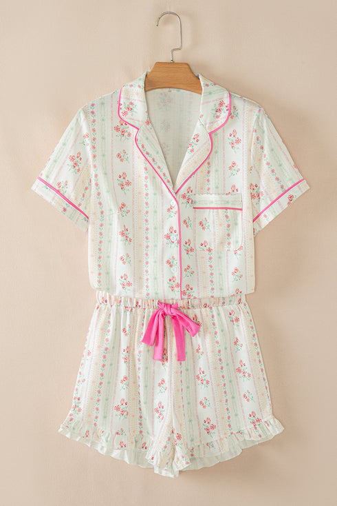 Southern Belle Print Piped Short Sleeve Pajama Set