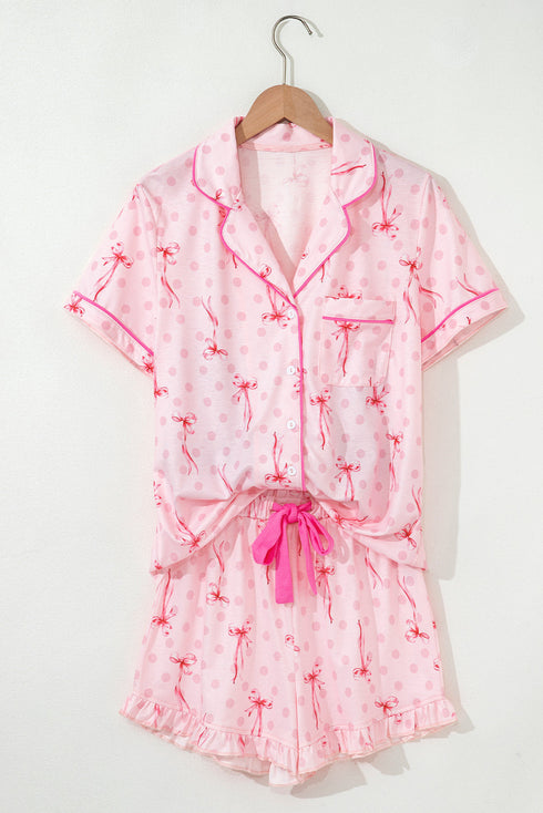 Southern Belle Print Piped Short Sleeve Pajama Set