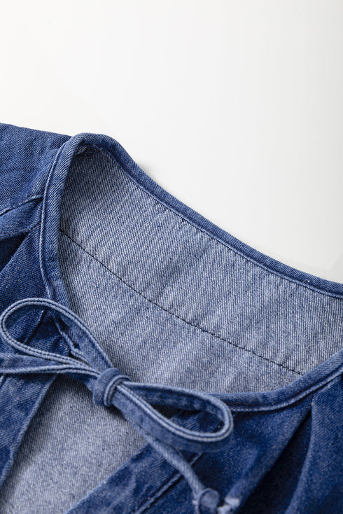 Southern Belle Puff Sleeve Drawstring Denim Mini Dress
