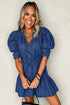 Southern Belle Puff Sleeve Drawstring Denim Mini Dress