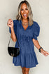 Southern Belle Puff Sleeve Drawstring Denim Mini Dress