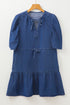 Southern Belle Puff Sleeve Drawstring Denim Mini Dress