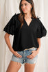 Southern Belle Puff Sleeve Split Neck Bow Blouse