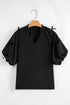 Southern Belle Puff Sleeve Split Neck Bow Blouse