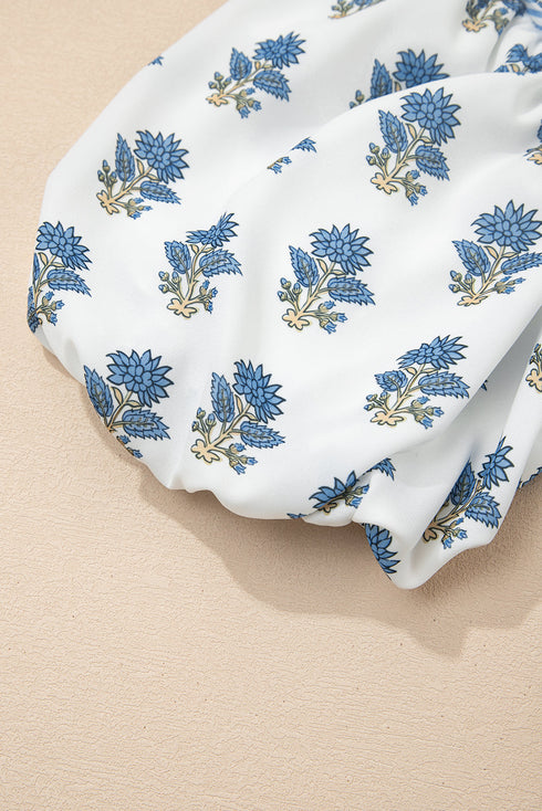 Southern Belle Puff Sleeve Tied Neck Pocketed Floral Dress