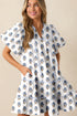 Southern Belle Puff Sleeve Tied Neck Pocketed Floral Dress