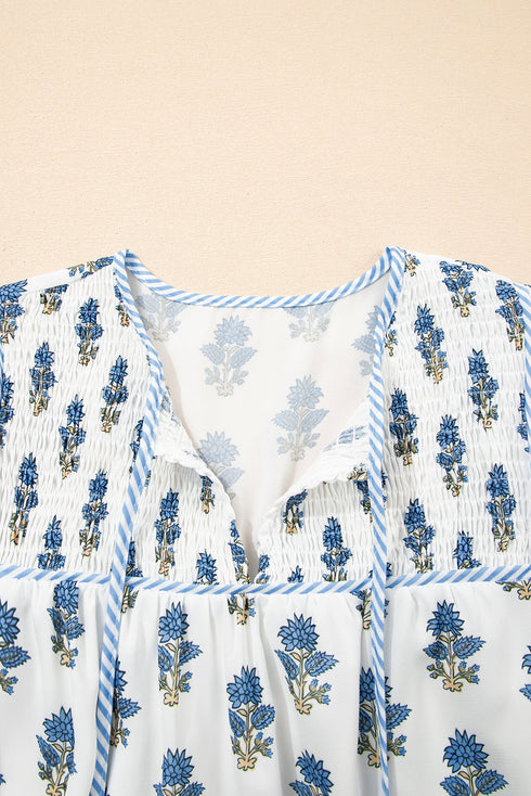 Southern Belle Puff Sleeve Tied Neck Pocketed Floral Dress