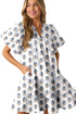 Southern Belle Puff Sleeve Tied Neck Pocketed Floral Dress